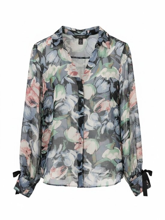 White House Black Market Tops - WHBM Floral Blouse with Bow Detail